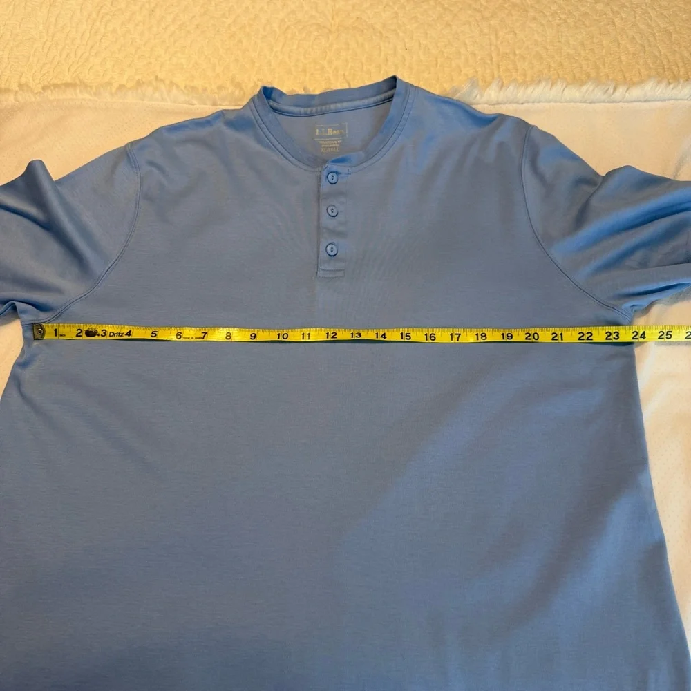 LL Bean Pima Cotton Blue Henley Shirt Men’s Sz XL Tall Soft Casual Short Sleeves - Picture 6 of 8